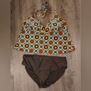 Mossimo Brown Printed Retro Tankini Size 20/24 Summer Resortwear Beach Pool Boho